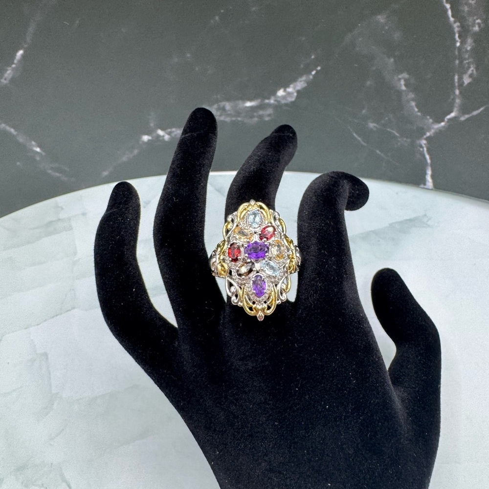 EverRue 18K Gold Plated Platinum Bond Multi-GemStone Cocktail Ring